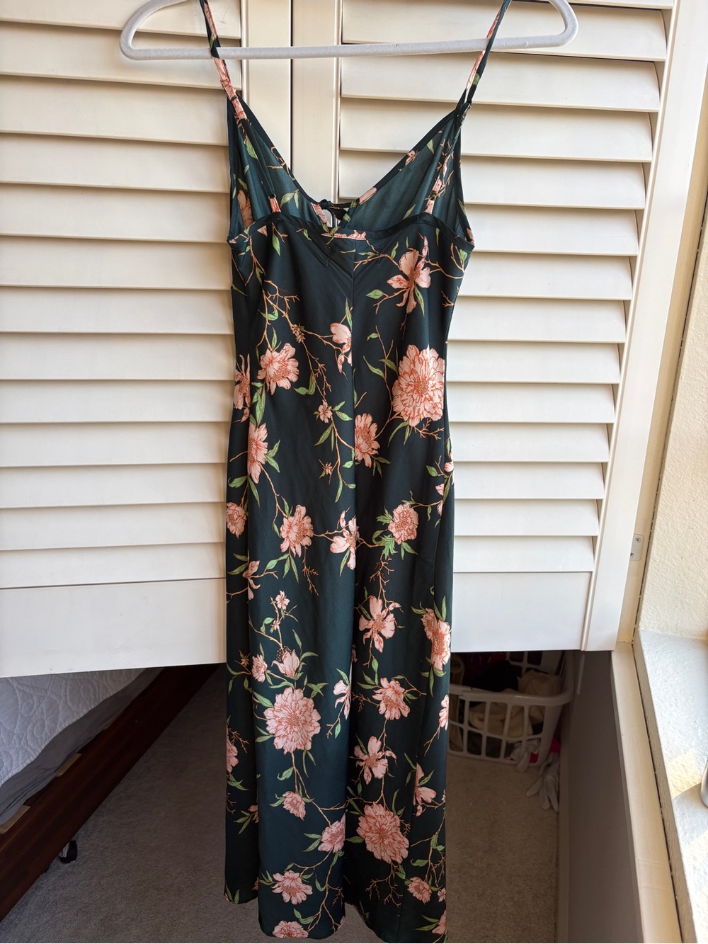 Urban Outfitters Dark Green Slip Dress with Pink Floral Print - Picture 2 of 4
